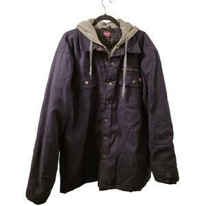 Wrangler Workwear Jacket Mens Blue Hooded Chore Coat Quilt Lined Snap Zip XL